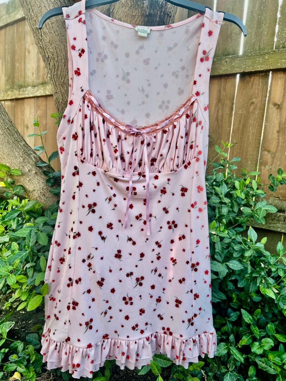 Pink Y2K Micro Mini babydoll Dress Kimchi Blue L ruffle floral adorable